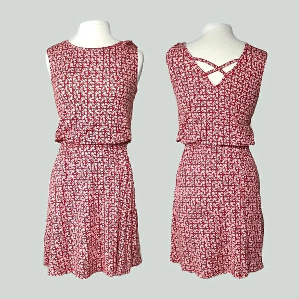 Athleta Astra Dress Red Gray Criss Cross Back Dress